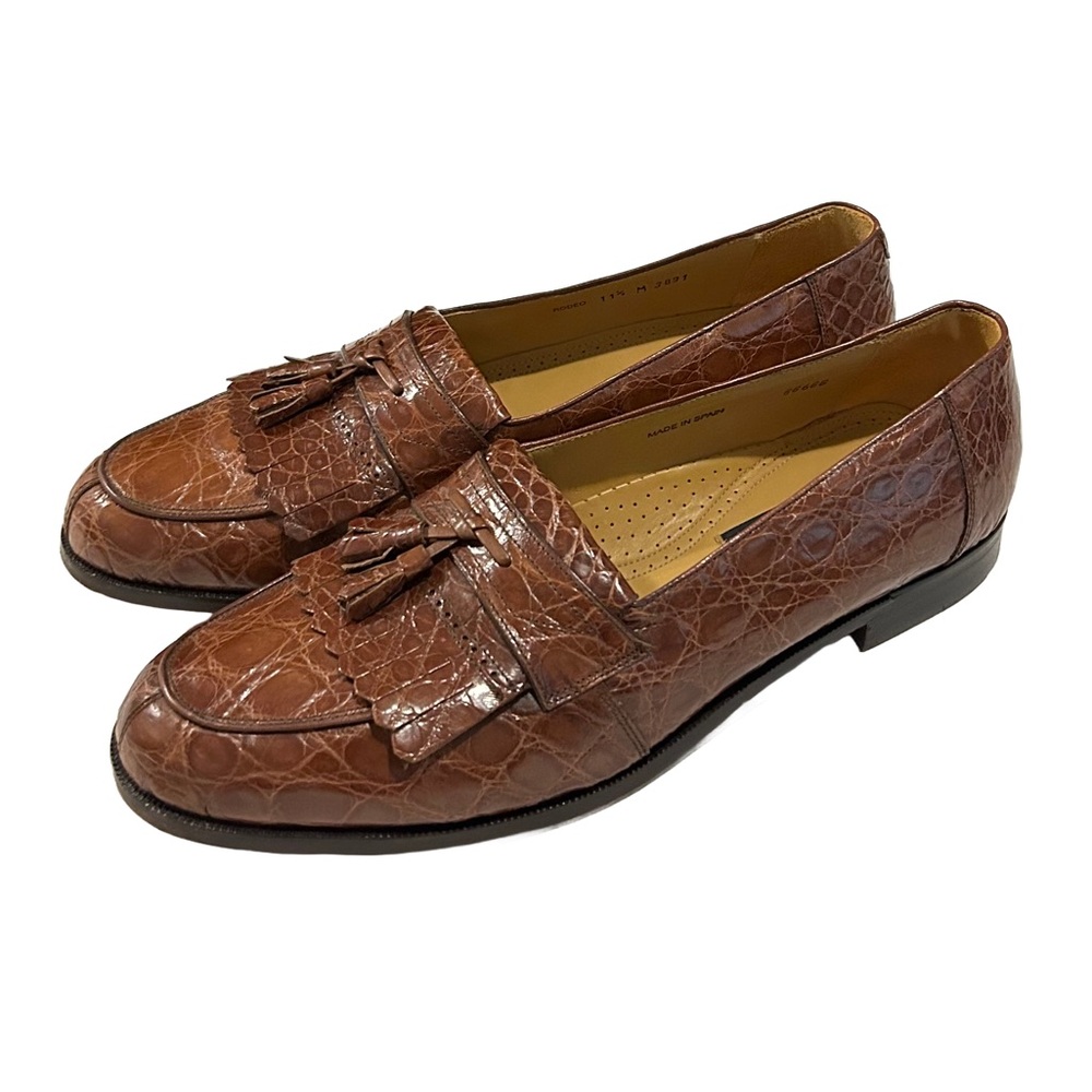 LUXE Mezlan Rodeo 11.5 M Brown Crocodile Alligator Kiltie Tassel Loafer Exotic